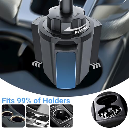 Car Tablet Holder for Cup Holder, Metal Long Arm 360° Rotation Tablet Mount for Truck Golf Treadmill, Fit Thickness Case (Deep Max 1.18'') for iPad Pro/Air/Mini, Galaxy Tab & 6.1-15.6" Devices
