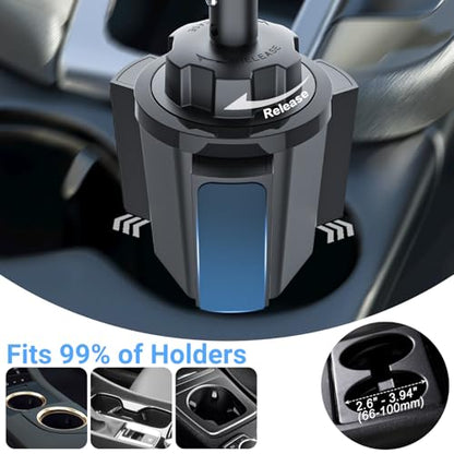 Car Tablet Holder for Cup Holder, Metal Long Arm 360° Rotation Tablet Mount for Truck Golf Treadmill, Fit Thickness Case (Deep Max 1.18'') for iPad Pro/Air/Mini, Galaxy Tab & 6.1-15.6" Devices