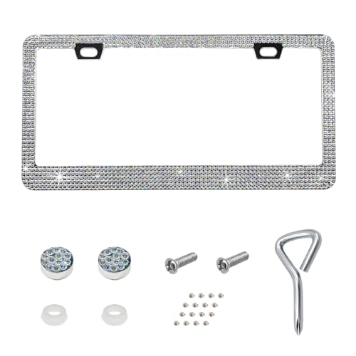 Bling License Plate Frame, Sparkly Bedazzled Auto Tag Holder with Mounting Kit, Handcrafted Crystal Stainless Steel Licence Plate Cover for Women Girls, Car Accessories (AB) - color: AB
