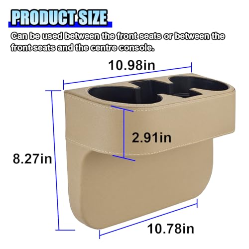 ZIMISI Car Cup Holder, PU Leather Auto Front Console Gap Filler Organizer, Multifunctional Cup Drink Holder, Car Seat Gap Filler Storage Box, Coin Bucket, Cell Mobile Phone Holder (Beige) - color: Beige