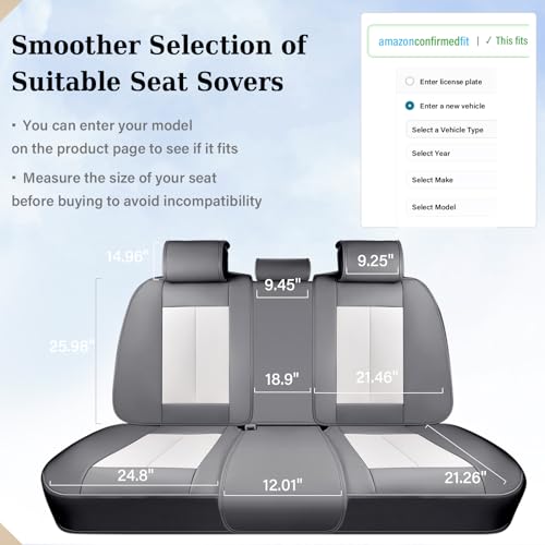 Coverado Car Seat Covers, Back Seat Cover for Dogs, Faux Leather Car Seat Covers Backseat, Car Seat Cushion, 3-Pieces Waterproof Universal Seat Covers for Cars Fit for Most Sedans SUV, Gray&White - color: Gray&White