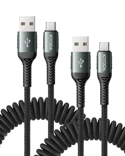 Coiled USB A to USB C Cable 6FT, 2Pack USB C Cables for Car, USB to USB C 66W Fast Charging Upgraded Amazing Durable Braided USB C Cable for iPhone 17 16 15/Pro Max/Plus, Samsung Galaxy S10 and More - color: Black, size: 6FT - 2Pack, style: USB A to USB C