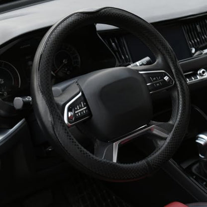Rueesh Microfiber Leather Steering Wheel Cover Anti-Slip Matte Finish Auto Car Wheel Cover Universal 15 Inch Wheel Cover for Car Embossing Pattern Black Line - color: Black Line