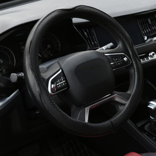Rueesh Microfiber Leather Steering Wheel Cover Anti-Slip Matte Finish Auto Car Wheel Cover Universal 15 Inch Wheel Cover for Car Embossing Pattern Black Line - color: Black Line
