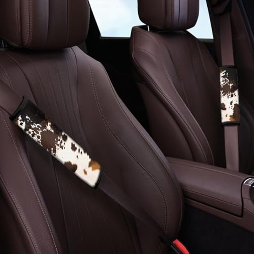 Brown Cow Print Car Seat Belt Pads Cover Universal Seat Belt Shoulder Strap Covers Harness Pad for Car or Bag,Soft Comfort Helps Protect You Neck and Shoulder from The Seat Belt Rubbing - color: Brown Cow Print