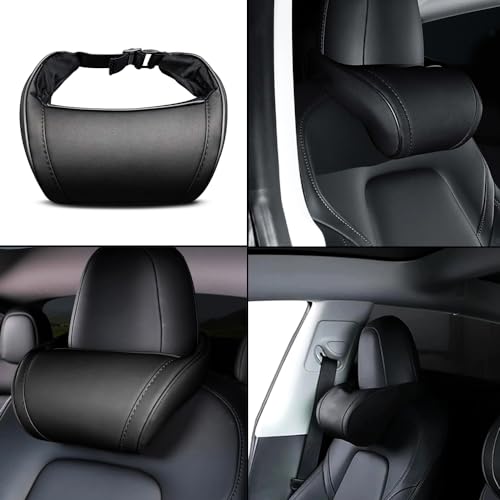 Car Headrest Neck Pillow Support Ergonomic, with Valve Stem Covers Accessory for Driving Seat Fatigue Relief Compatible with Model S X 3 Y & Cybertruck - 2 Pieces - color: A. Black Ver. 1