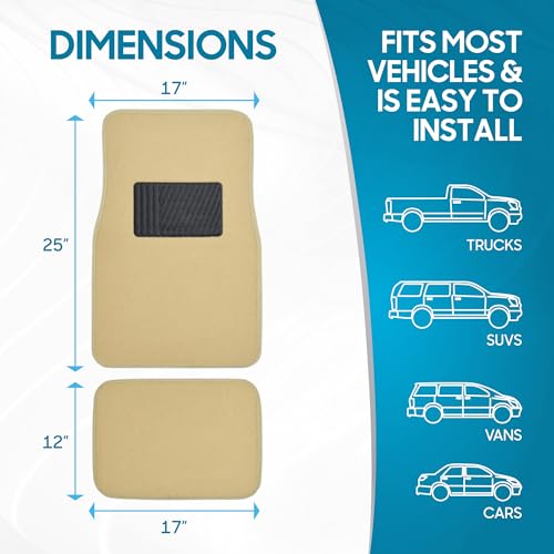 BDK MT-100-LB Classic Light Beige Carpet Floor Mats with Vinyl Heel Pad for Car SUV Truck Van, Universal Fit Front & Rear Liner - color: Light Beige