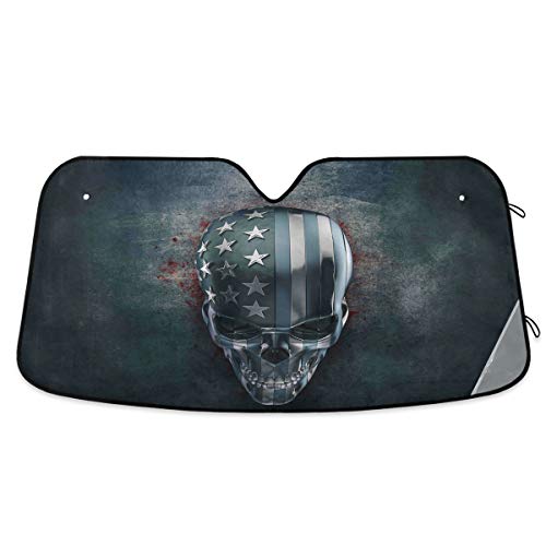 3D Metal Skull With USA Flag Car Windshield Sunshade Foldable Reflective Sun Shade Blocks UV Rays - color: Skull 1