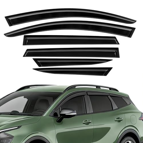 Rain Guards Compatible with Kia Sportage 2023 2024 2025 2026, Tape-On Side Window Deflector Durable Sun Wind Deflectors 2023-2026 Sportage Rain Guard Black 6 PCS - size: Fit for Kia Sportage 2023-2026