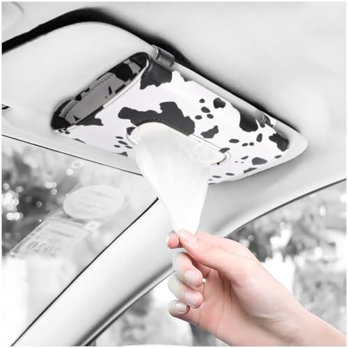 Cow Print Car Accessories for Women, Premium Tissues Box, Tissue Holder for Truck, Universal Napkin Dispenser for SUV, Car Tissue Box with Napkins Refill. - color: Cow Print
