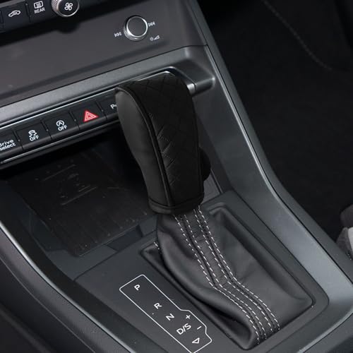 Leather Car Gear Shift Knob Cover, Shift Knob Cover, Upgraded Anti-Slip Design Stick Shift Knob Cover, Universal Shifter Lever Protector Cover Car Decoration Accessories for Cars, Trucks, SUVs - color: Black