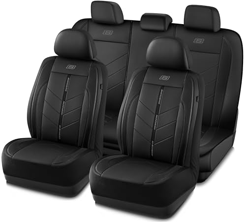 Skechers Car Seat Covers,Luxury Faux Leather Seat Covers,Waterproof Anti Slip Car Seat ProtectorFull Set,Car Accessories Airbag Universal Fit for Most Cars,Vans,Trucks,SUV,Black - color: Black and Black, size: Full Set
