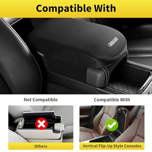 Soft Memory Foam Car Armrest Cushion Pad - Thick 12.6x7.5x2 inch, Washable Polyester Fabric Arm Rest Cover Pad, Thick Center Console Cover Cushion for Cars, Sedans, SUVs, most Vehicles (Black-1PC)