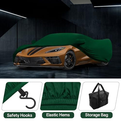 WinPower Indoor Sports Car Cover 164-181 Inch Soft Stretch Breathable Dustproof Scratch Protection Elastic Full Cover for Underground Garage Auto Show, Green - size: M--SPORT CAR(164-181 Inch)