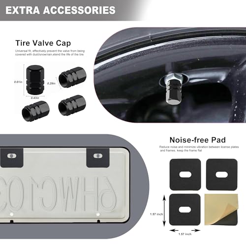 Black License Plate Frame, Premium Matte Aluminum Alloy Holder with 2 Holes, 2 Pack Waterproof Rust-Proof Universal Car Frame, Including Screws, Caps and Rattle Proof Pads - color: Black
