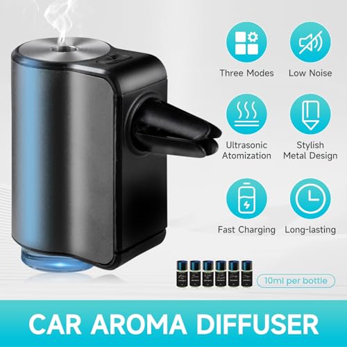 Featwell Car Air Freshener, Air Freshener Diffuser Three Adjustable Modes, Aromatherapy Machine Rechargeable (Grey) - color: Grey
