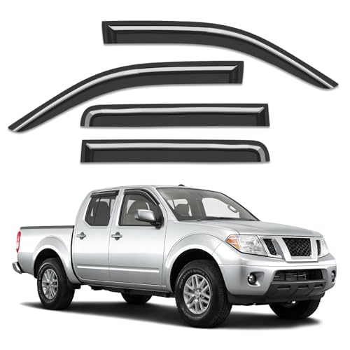 Out-Channel Window Rain Guards Fit for Nissan Frontier 2005-2021 Crew Cab, Extra Durable Window Visors Vent Visors Vent Shades Wind Deflector Dark Smoke Car Tape-on with Thicker 4PCS - size: Fit for 2005-2021 Nissan Frontier Crew Cab