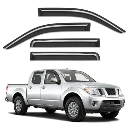 Out-Channel Window Rain Guards Fit for Nissan Frontier 2005-2021 Crew Cab, Extra Durable Window Visors Vent Visors Vent Shades Wind Deflector Dark Smoke Car Tape-on with Thicker 4PCS - size: Fit for 2005-2021 Nissan Frontier Crew Cab