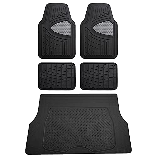 FH Group Premium Liners Tall Channel Trimmable All Weather Rubber Full Set Car Floor Mats (Gray) w. Trimmable All-Season Cargo Liner (Black) - Universal Fit for Cars Trucks and SUVs - color: Gray, style: With Cargo Mats