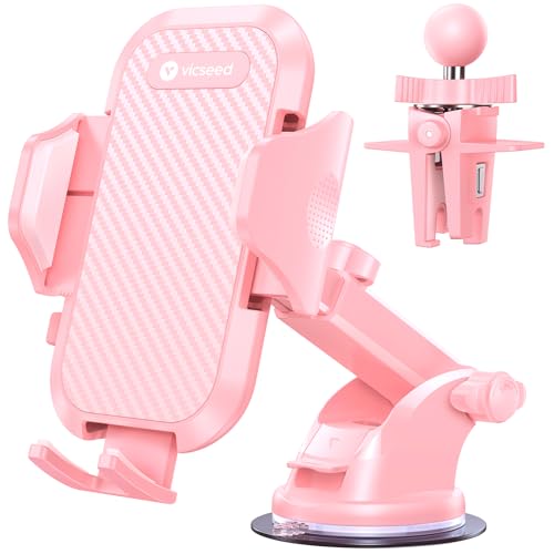 VICSEED Pink Phone Holders for Your Car, [True Military-Grade Shockproof Strongest Suction Power], 3-in-1 Dashboard Windshield Vent, Truck Boat Stand Cell Phone Mount for iPhone Android All Phones - color: Hot Pink