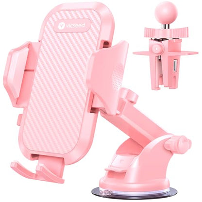 VICSEED Pink Phone Holders for Your Car, [True Military-Grade Shockproof Strongest Suction Power], 3-in-1 Dashboard Windshield Vent, Truck Boat Stand Cell Phone Mount for iPhone Android All Phones - color: Hot Pink
