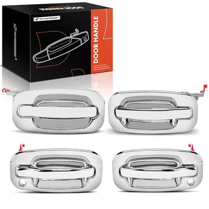 A-Premium - 4Pcs Chrome Exterior Door Handles - Compatible with Chevy Silverado 1500 2500 3500, Tahoe, Suburban, Avalanche & GMC Sierra, Yukon & Cadillac - 2000-2007 - Front & Rear Driver & Passenger - color: Chrome