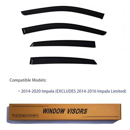 Window Visors Rain Guards fits 2014-2020 Impala (EXCLUDES Impala Limited), Out-Channel Window Wind Deflectors Vent Shades Accessories, Dark Smoke 4 Pcs, 2015 2016 2017 2018 2019 - size: 2014-2020 Chevy Impala