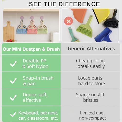 6 Pcs Small Dustpan and Brush Set, Whisk Broom Dust Pan with Handle, Nesting Tiny Dust Pan with Brush Mini Hand Broom and Dustpan Set for Cleaning Home, Classroom, Countertop, Keyboard, Car & Pet Nest
