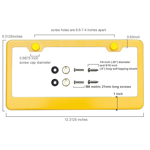 T304 Stainless Steel License Plate Frame – 8K Mirror Polish Finish, Rust-Resistant, Slim Design, Universal Fit, Includes Screw Caps, Washers & Stainless Steel Screws (Yellow) - color: Yellow
