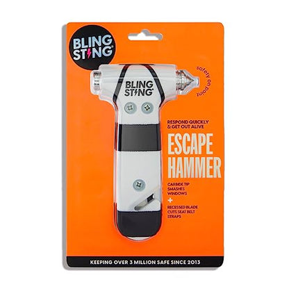 BLINGSTING Safety Hammer - Emergency Automotive Escape Tool with Window Breaker, Seat Belt Cutter & Adjustable Car Visor Strap - Tempered Glass Breaker - Steel Blade - White (1 Count) - color: White 1