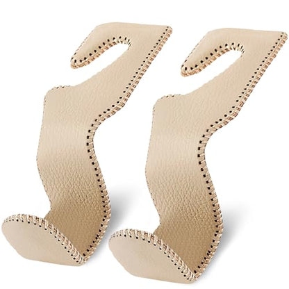 Purse Hook for Car, Purse Holder Car Headrest Hooks Leather for Hanging Purses and Bags, 2 Pack Beige - color: Beige
