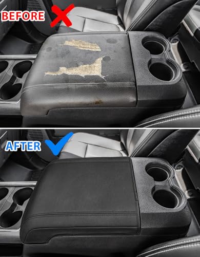 Center Console Armrest Cover for 2011-2016 Ford F250 F350 F450 Super Duty Accessories, Vinyl Leather Middle Armrest Cusion Protector, Anti-Scratch, Bucket Seat Only, Black - size: Bucket Seat, 11-16 F250-F450, black stitch