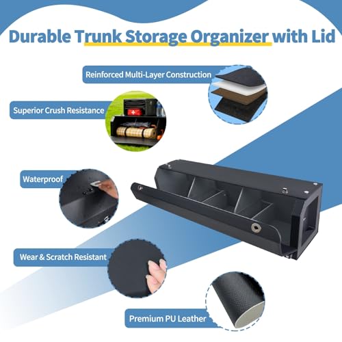 Trunk Organizer for SUV, Leather Car Organizers and Storage with lid & Sturdy Handle, Waterproof Hard Car Trunk Storage Box for Sedan, Travel, Grocery, Daily (Black, 37''*11.41''*12.5'') - size: Standard