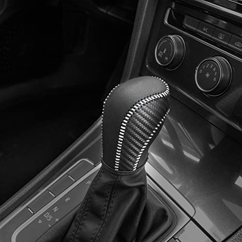 JIECHEN Auto Car Leather Gear Shift Knob Cover for Golf Jetta Passat Tiguan Atlas Beetle GLI Eos CC Golf TDI E-Golf Golf Sportwagen Jetta Hybrid Golf R Golf GTI Jetta Accessories (White) - color: White