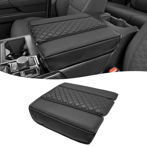 KBH Center Console Armrest Cover for Toyota Tundra 2022 2023 2024 2025 2026, Vinyl Leather Trim, Durable Middle Console Protector, Zipper Closure, Anti-Scratch - size: Toyota Tundra 2022-2026, Black