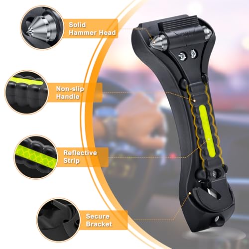 THINKWORK Car Window Breaker, Glass Breaker, Window Breaker Seatbelt Cutter, 2-in-1 Car Safety Hammer with One Second Emergency Glass Hammer, Safety Emergency Car Escape Tool for Car, Office, Home - color: New 2-black