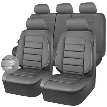 CAR PASS Leather Seat Covers Full Set Universal Water Resistant 3D Foam Back Support, Luxury Comfort Automotive 5 Seat Covers All Season Fit for SUV,Sedan,Van, Airbag Compatible Elegance (Gray) - color: All Gray