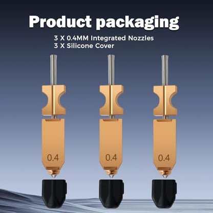 Upgrade 3PK 0.4MM AD5X Hotend for Falshforge AD5X Nozzle High Flow 32mm³/s High Speed Hardened Steel Quick Detachable Nozzle High Speed Print Head Replacement with Extra 3PK Silcone Sock - style: 0.4MM Hotend(3PK)