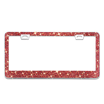 Bling Rhinestone License Plate Frame for Women, Sparkly License Plate Frames| Stainless Steel Frames & Over 1200 pcs Finest 14 Facets Glass Crystals Premium Diamond(Red) - color: Red