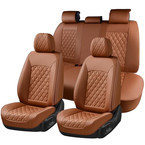 Huidasource Brown Seat Covers, Nappa Leather Car Seat Covers, Velcro Adjustable, Compatible with Airbags, Child Seat, Seat Belts, Fit for Most Cars, Vans, Trucks, SUVs (Full Set/Brown) - color: 01FS# Brown, size: 5pcs Full Set