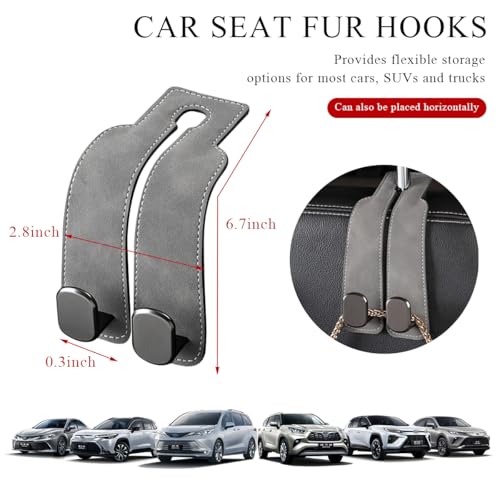 2 PCS Car Seat Headrest Hook, Back Seat Hanger with Double Flexible Leather Hooks, Soft Leather Double Headrest Metal Hooks Purse Handbag Organizer, Car Accessories (Gray) - color: Gray