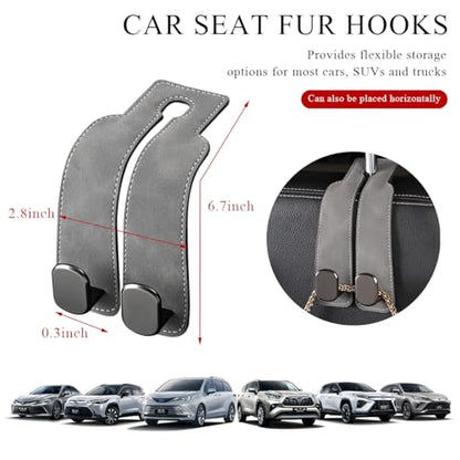 2 PCS Car Seat Headrest Hook, Back Seat Hanger with Double Flexible Leather Hooks, Soft Leather Double Headrest Metal Hooks Purse Handbag Organizer, Car Accessories (Gray) - color: Gray