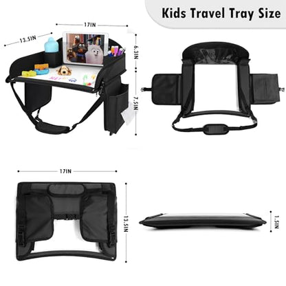 Kids Travel Tray for Toddler Car Seat, Lap Tray for Girl Activities with Dry Erase Board & Cooler Cup Holder, Road Trip Essentials Accessories with No-Drop Large Tablet iPad Holder Stand,2Pc Black - color: Black-2PCS