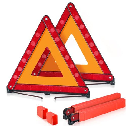 MAOPINER 2 Pack Emergency Warning Triangles, Roadside Safety Triangle with Reinforced Base and Carrying Case, Foldable Reflective Warning Triangles for Roadside Safety and Emergency Use