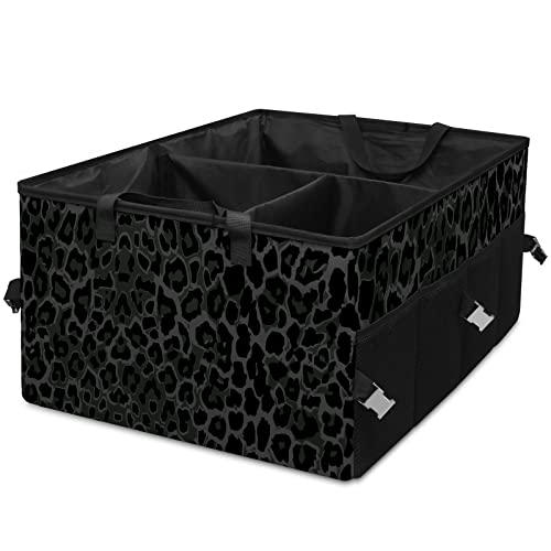 Black Leopard Car Trunk Organizer,Collapsible Cargo Storage Tote Bag,Non Slip,3 Divider Compartments, Automotive Interior Accessories for Auto SUV Truck Vehicle Picnic Camping - color: 22120814