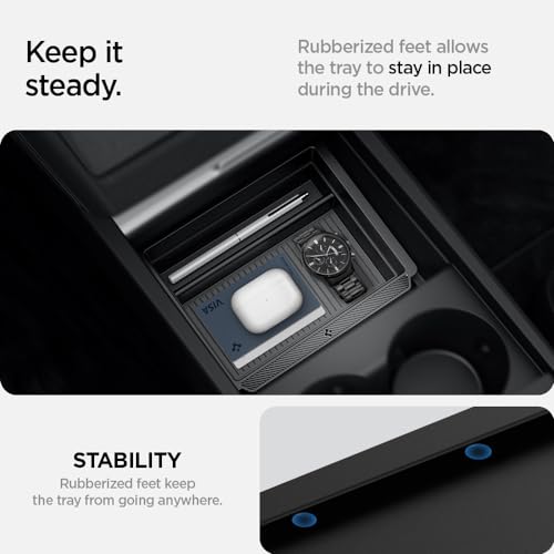 Spigen Center Console Organizer for Tesla Model Y Juniper (Only Premium & Performance 2026) and Model 3 Highland (Standard, Premium & Performance 2024/25/26) with Smooth Slide Technology - [Sliding] - size: Center Console Organizer