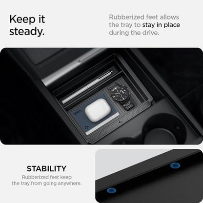 Spigen Center Console Organizer for Tesla Model Y Juniper (Only Premium & Performance 2026) and Model 3 Highland (Standard, Premium & Performance 2024/25/26) with Smooth Slide Technology - [Sliding] - size: Center Console Organizer