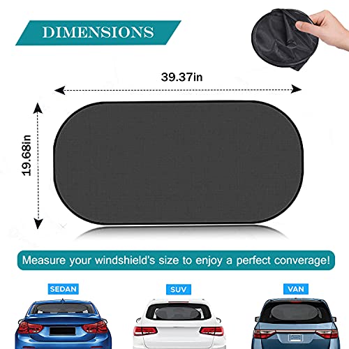 IC ICLOVER Car Sun Shade, UV Protection Folding Auto Rear Window Sunshade, 39 x 20 Inch Universal Mesh Back Window Visor with Suction Cups for Children - color: Black - Suction Cups