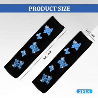 Car Seat Belt Covers, 2PCS Butterfly Soft Vehicle Seatbelt Shoulder Strap Pad Cushions, Comfortable Automotive Interir Harness Pad, Universal for SUV Automobile Truck (Blue) - color: Blue