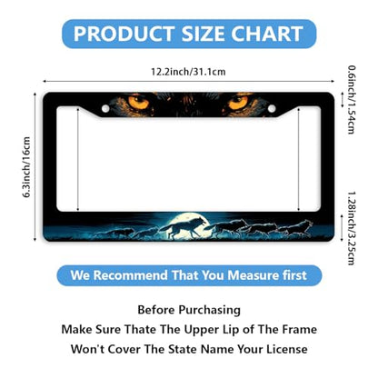 Wolf License Plate Frame Wolf Pack Moon Ferocious Animal License Plate Personalise Stainless Steel Funny Design Compatible with Standard License Plate Holder for USA and Canada 12.2" X 6.2" - color: Wolf_30